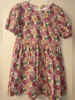 Umgee Floral Puff-Sleeve Casual Dress - Pink, Peach & Green